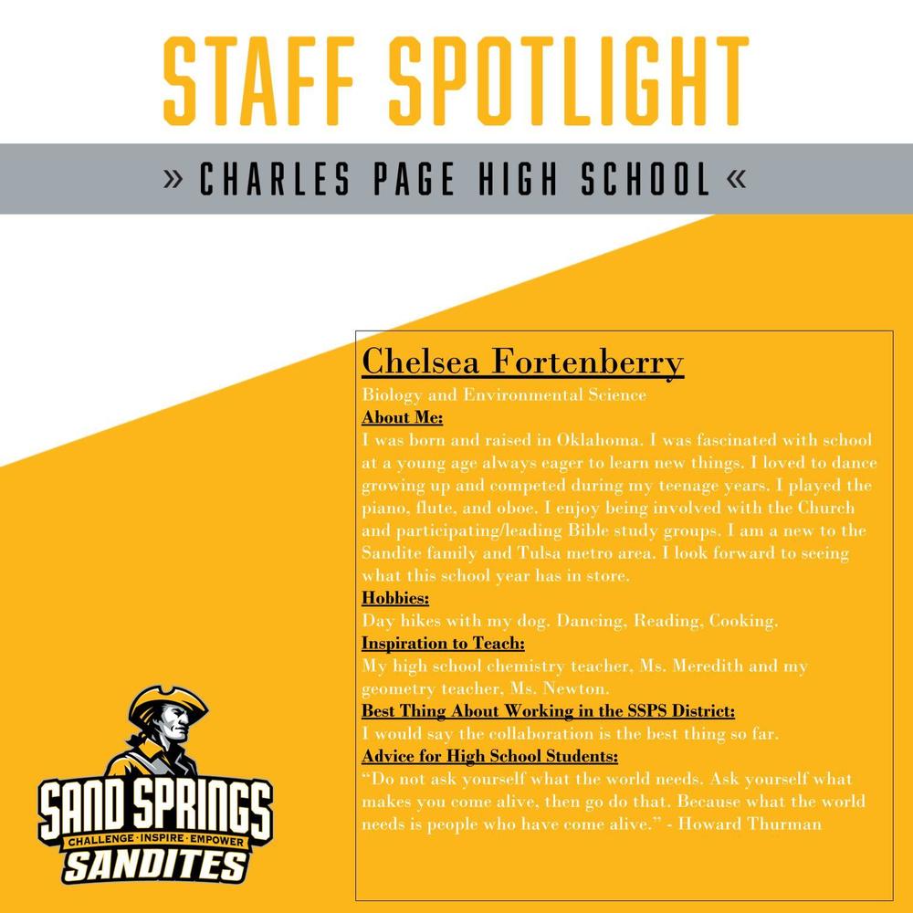 Staff Spotlight Chelsea Fortenberry Charles Page High School Staff spotlight chelsea fortenberry charles page high school