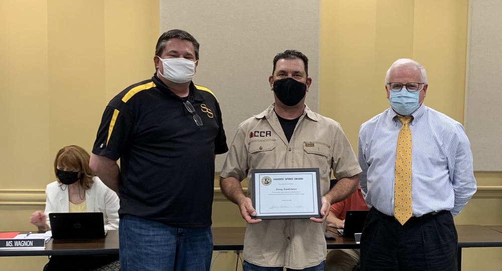 Larry Landstiener and his company CCR received the Sandite Spirit Award at tonight's Board of Education Meeting