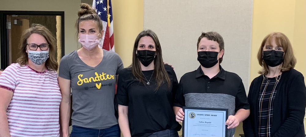 Callan Hayduck received the Sandite Spirit Award at last night's Board of Education Meeting