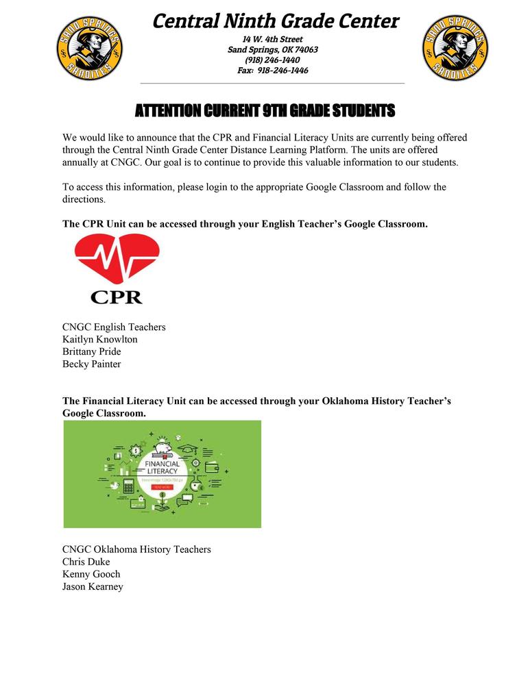 CPR and Financial Literacy Courses Available through Distant Learning Platform