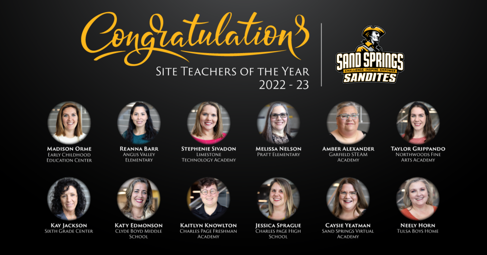 Sand Springs Public Schools Announces Site Teachers of the Year Sand