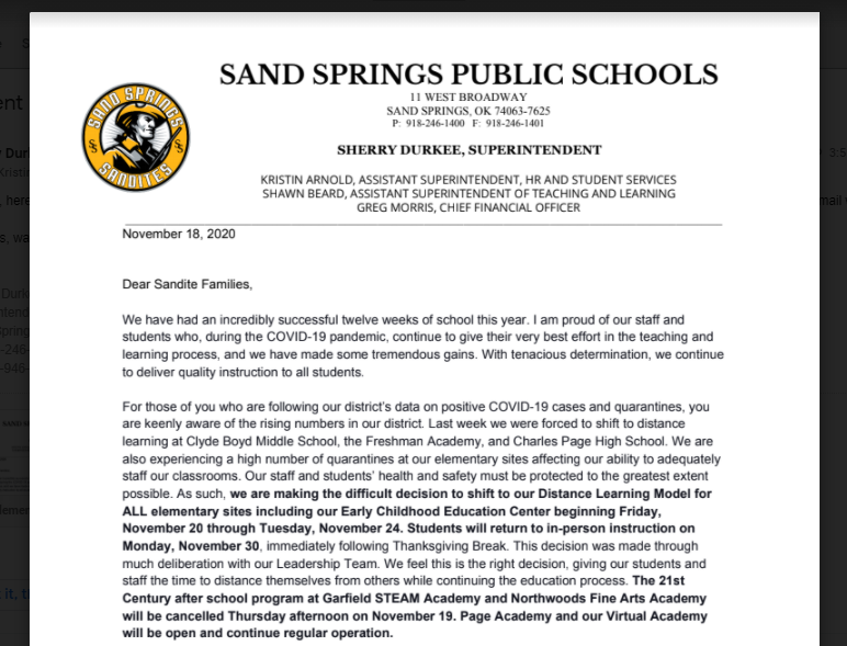 Elementary Shifts to Distance Learning Starting Nov. 20, 2020