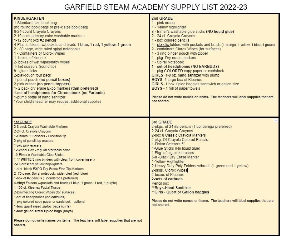 KG-3rd school supply list 22-23
